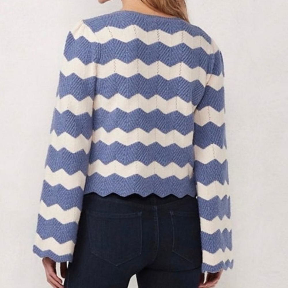 LC Lauren Conrad Knit Sweater Blue White Spring Zig Zag Nautical Extra Large XL